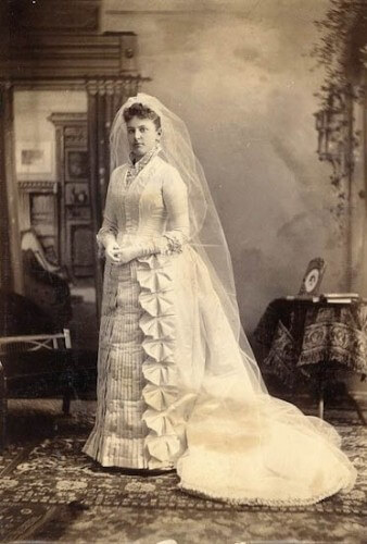 1880s bustled wedding dress